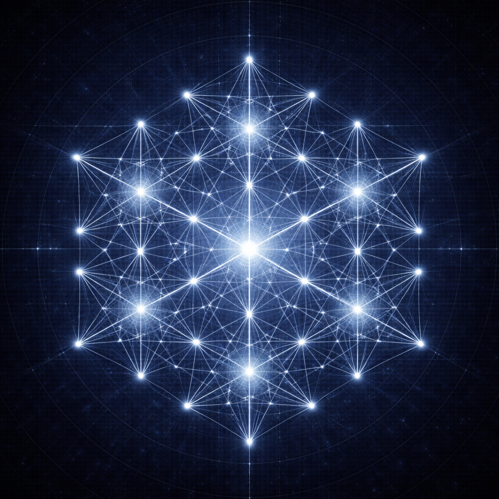 Diagram of the primordial cell structure in the Merkaba Codex LUX showing a seven-field geometry as the basic orientation structure